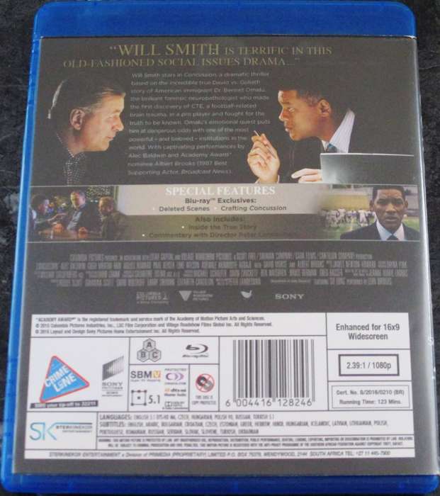 CONCUSSION BLU RAY Will Smith