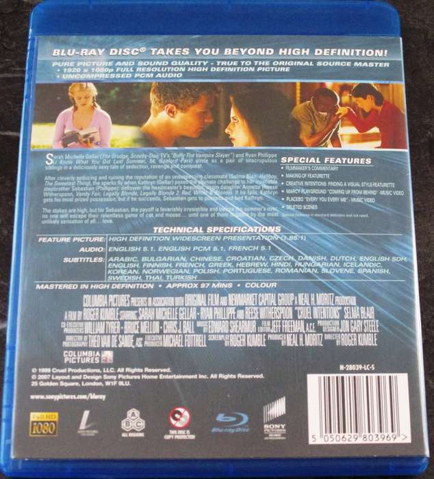 CRUEL INTENTIONS BLU RAY Sarah Michelle Gellar Reese Witherspoon