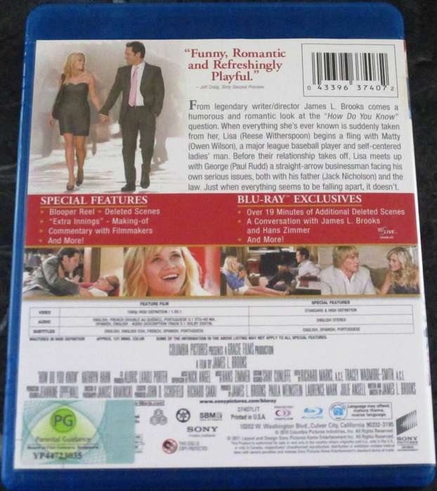 HOW DO YOU KNOW BLU RAY Reese Witherspoon Own Wilson