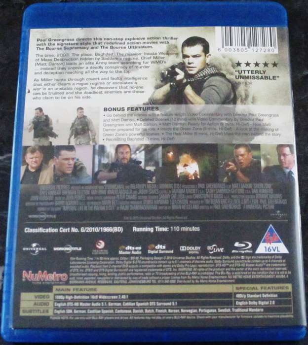 GREEN ZONE BLU RAY Matt Damon