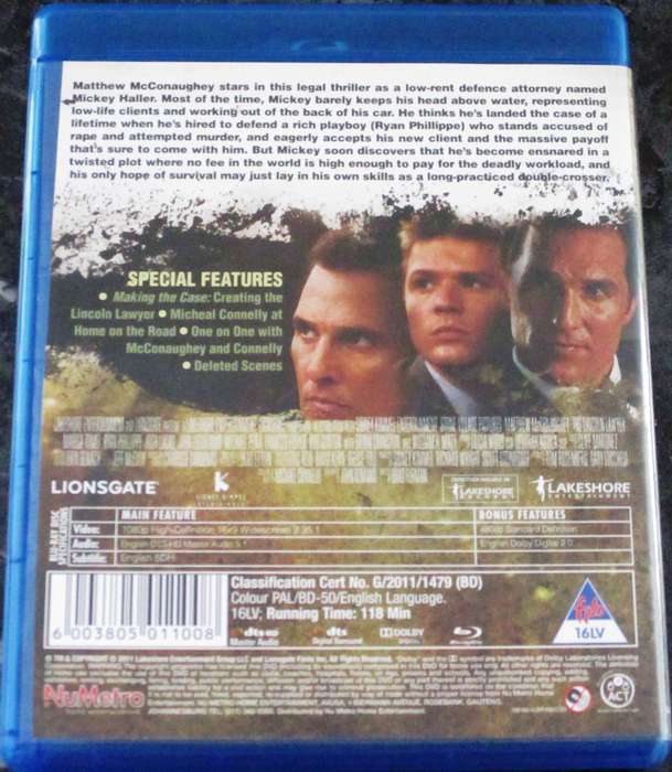 THE LINCOLN LAWYER BLU RAY Matthew McConaughey