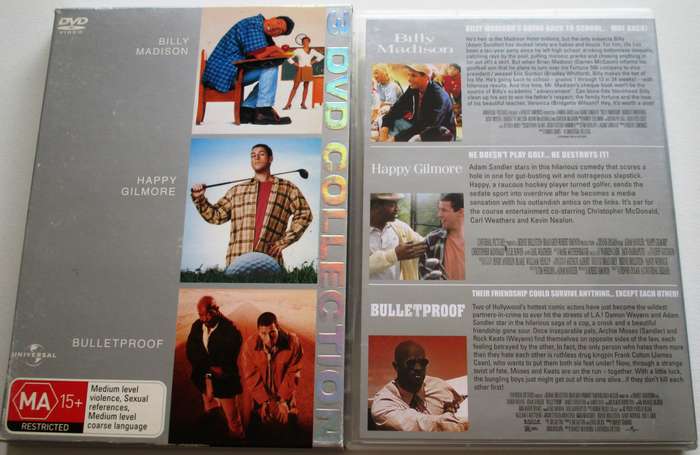 BILLY MADISON + HAPPY GILMORE + BULLETPROOF Adam Sadler 3xDVD Box Set [Box Set shelf]