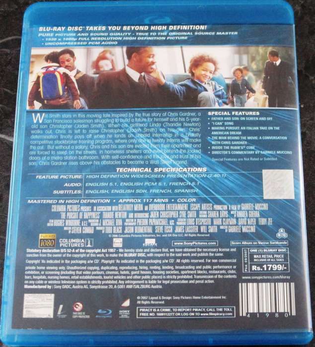 THE PURSUIT OF HAPPYNESS BLU RAY Will Smith