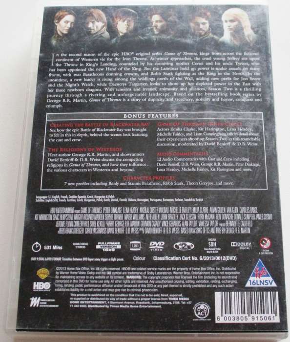 GAME OF THRONES The Complete Second Season DVD BOX SET [Box Set shelf]