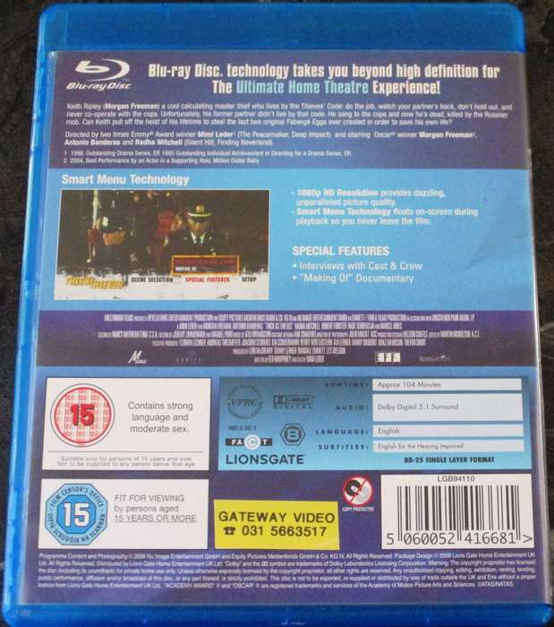 THICK AS THIEVES BLU RAY Morgan Freeman Antonio Banderas