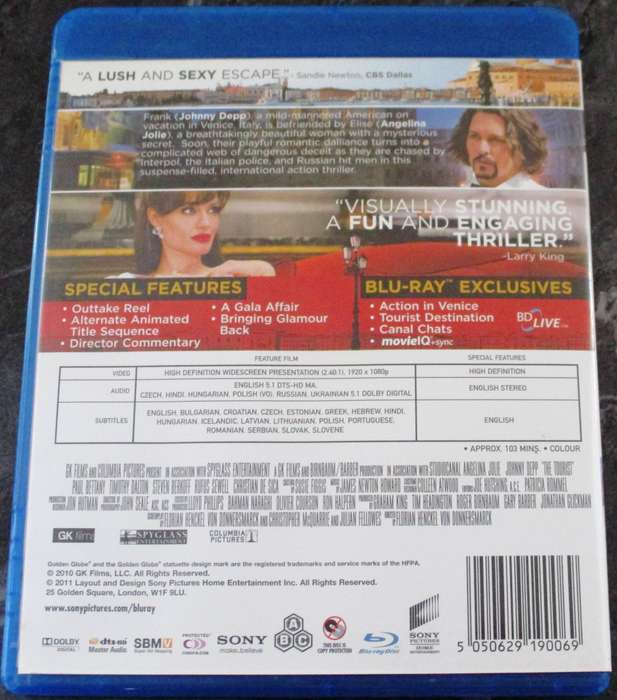 THE TOURIST BLU RAY Johnny Depp Angelina Jolie