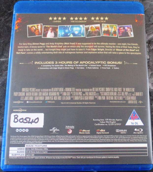 WORLD'S END BLU RAY Simon Pegg Nick Frost