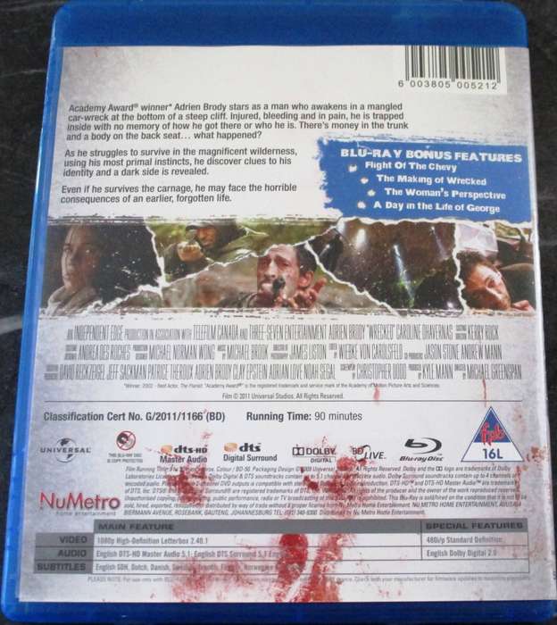 WRECKED BLU RAY Adrien Brody