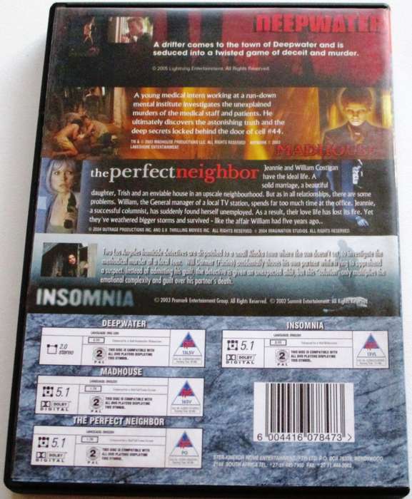 DEEPWATER + MADHOUSE + THE PERFECT NEIGHBOUR + INSOMNIA 4xDVD  [Box Set shelf]