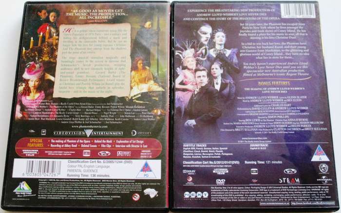 THE PHANTOM AND THE OPERA 2xDVD + LOVE NEVER DIES Andrew Lloyd Webber DVD  [Box Set shelf]