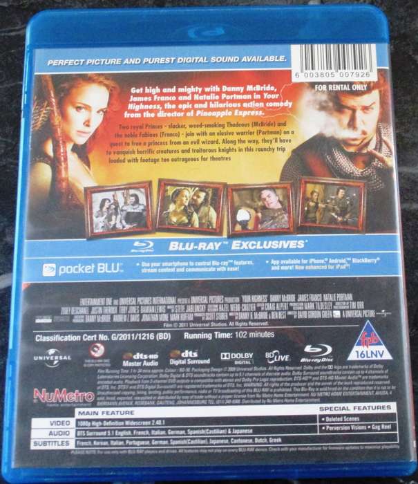 YOUR HIGHNESS BLU RAY James Franco Natalie Portman