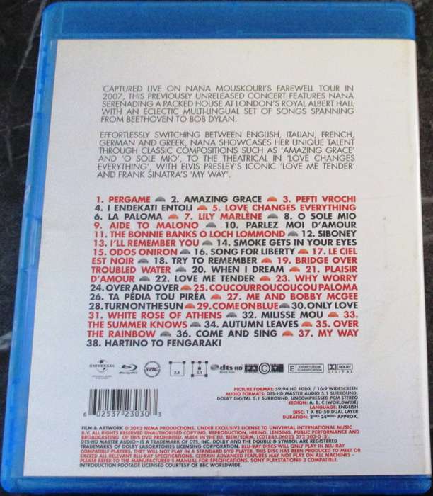 NANA MOUSKOURI Live at the Royal Albert Hall BLU RAY