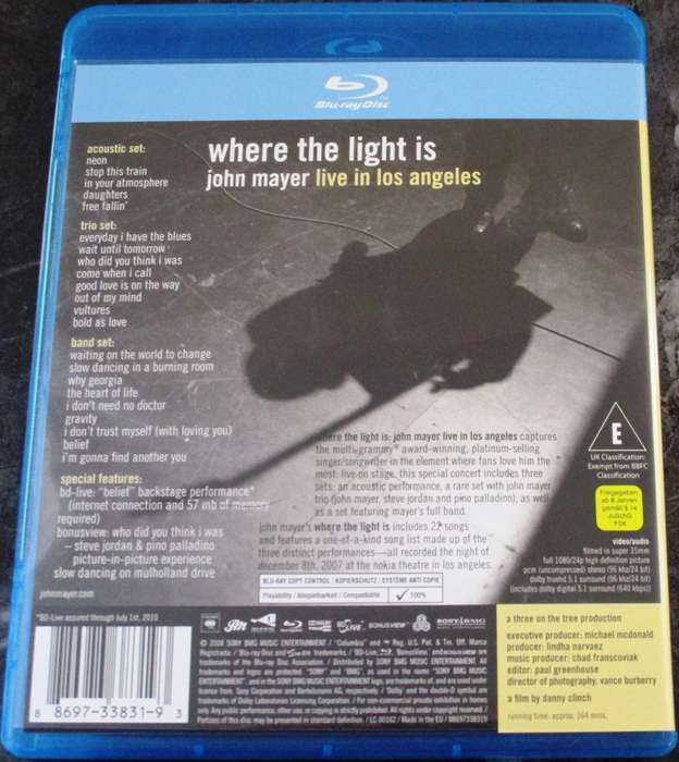 JOHN MAYER Where the Light is Live in Los Angeles BLU RAY