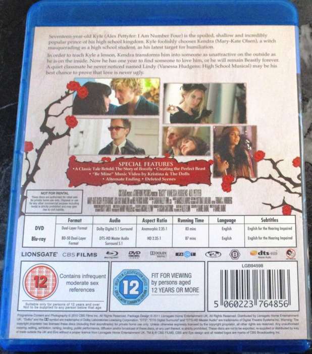 BEASTLY BLU RAY + DVD Vanessa Hudgens