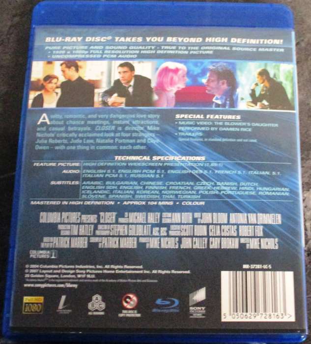 CLOSER BLU RAY Julia Roberts Jude Law Natalie Portman