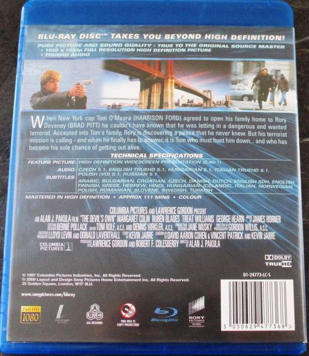 THE DEVIL'S OWN BLU RAY Brad Pitt  Harrison Ford