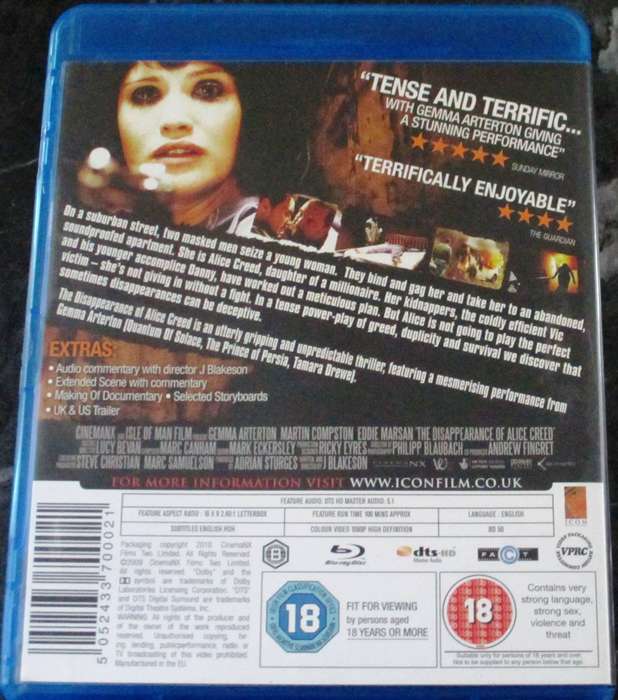 THE DISAPPEARANCE OF ALICE CREED BLU RAY