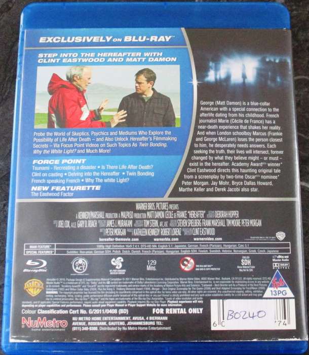 HEREAFTER BLU RAY Matt Damon