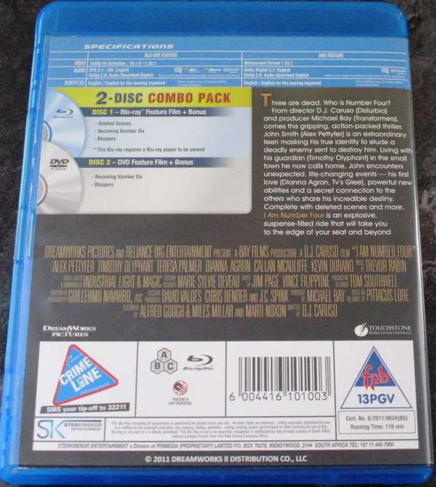 I AM NUMBER FOUR BLU RAY + DVD