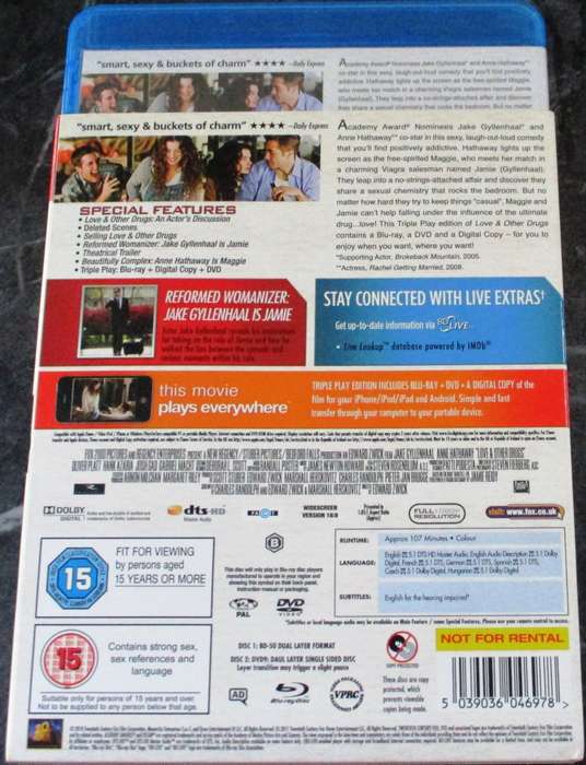 LOVE AND OTHER DRUGS BLU RAY + DVD Anne Hathaway