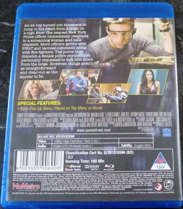 MAN ON A LEDGE BLU RAY Ed Harris
