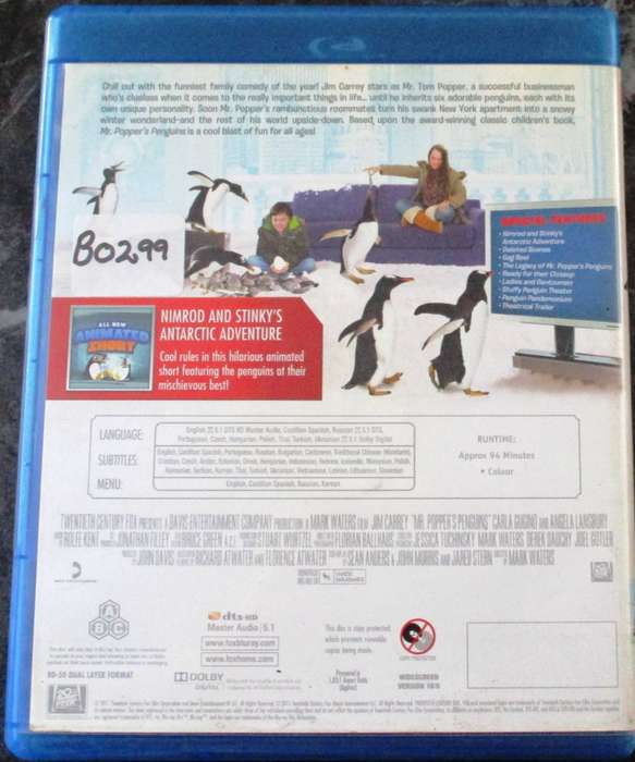 MR. POPPER'S PENQUINS BLU RAY Jim Carrey