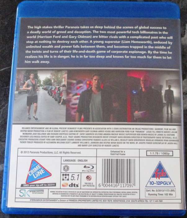 PARANOIA BLU RAY Mark Wahlberg