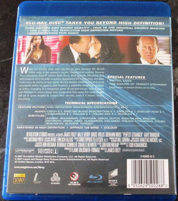 PERFECT STRANGER BLU RAY Bruce Willis Halle Berry