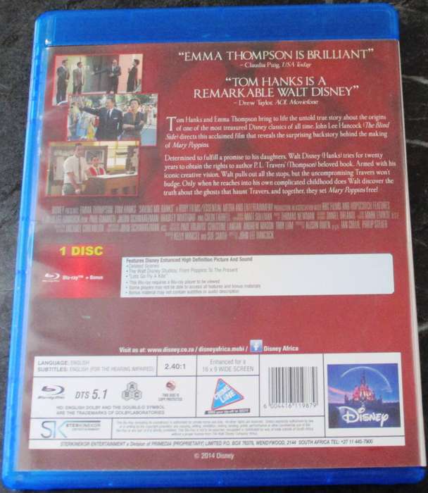 SAVING MR. BANKS BLU RAY Emma Thompson Tom Hanks