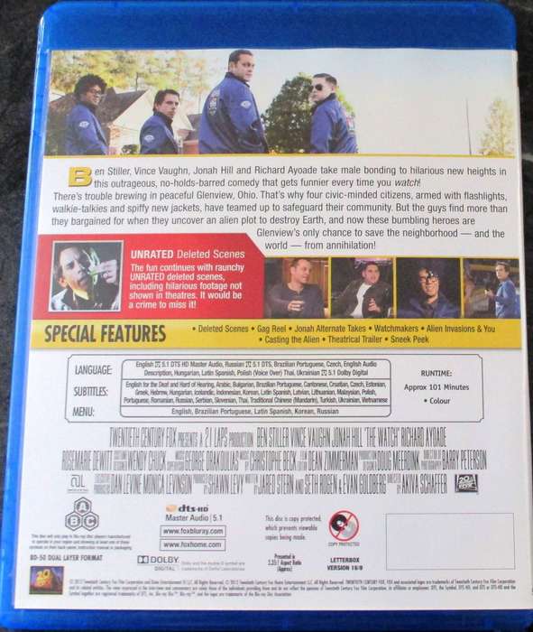 THE WATCH BLU RAY Ben Stiller Vince Vaughn