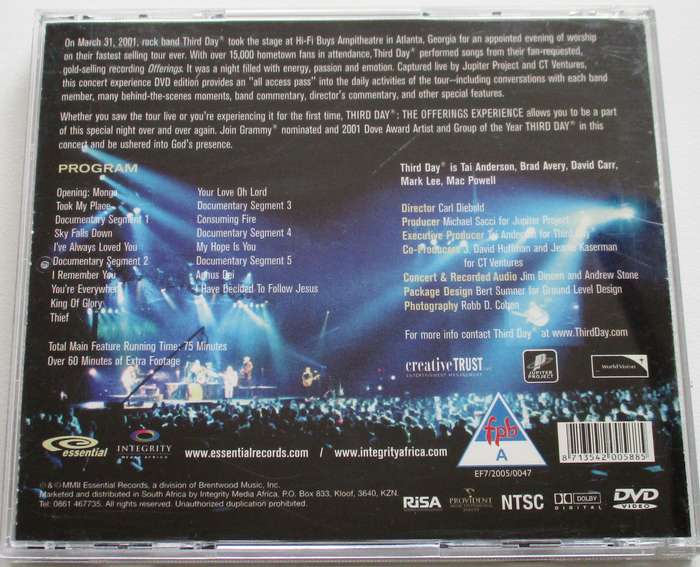 CHRISTIAN ROCK/METAL: THIRD DAY Live in Concert DVD The Offerings Experience [BB SHELF C/R/M]