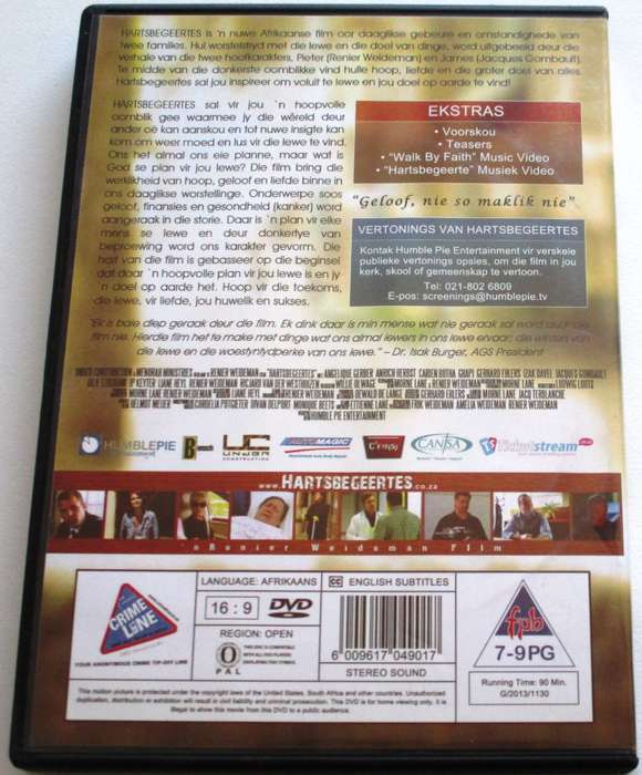 HARTSBEGEERTES DVD [SA Shelf]