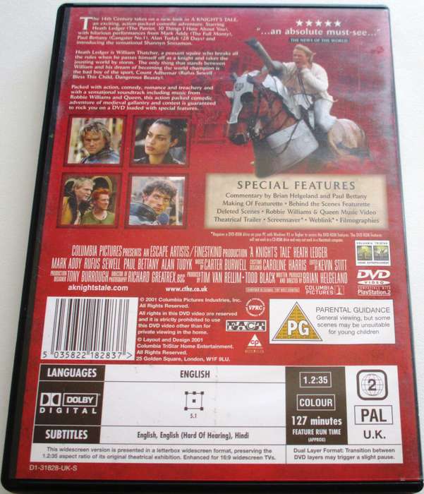 A KNIGHT'S TALE Heath Ledger DVD [BBOX 7]
