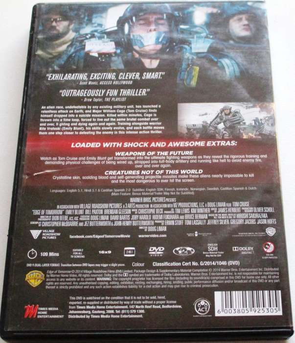 EDGE OF TOMORROW Tom Cruise Emily Blunt DVD [BBOX 12]