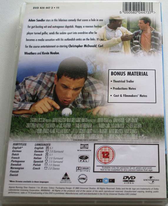 HAPPY GILMORE Adam Sadler DVD [BBOX 2] EX