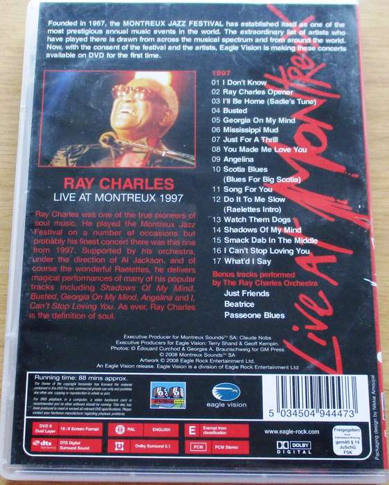 RAY CHARLES Live at Montreux 1997 DVD
