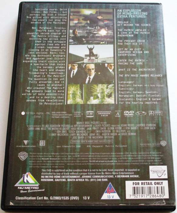 MATRIX RELOADED DVD [BBOX 4] Region 2