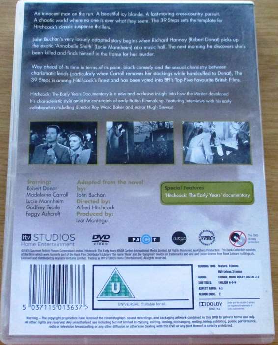 ALFRED HITCHCOCK'S THE 39 STEPS DVD [BBOX 6] Region 2