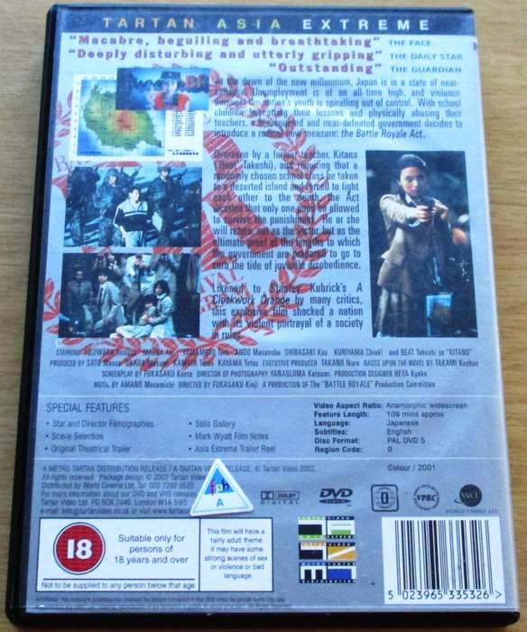 BATTLE ROYALE Tartan Asia DVD [BBOX 7] Region 2