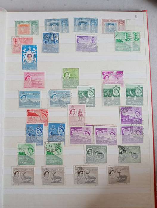 MAURITIUS AND SEYCHELLES IN A STOCK BOOK-MANY EARLY USEFUL,KGVI SEYCHELLES HAS TONING -CONDITION ISS