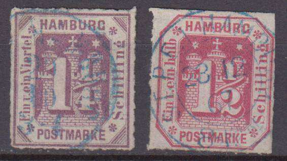 GERMAN STATES HAMBURG   R4300.00   -1866 Michel 20+21 SUPERB used very scarce so nice !!!