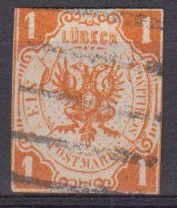 GERMAN STATES- LUBECK R52 500.00     1859  RARE, RARE MICHEL 2 vfu SIGNED + EXPERTIZED  !!! w/marked