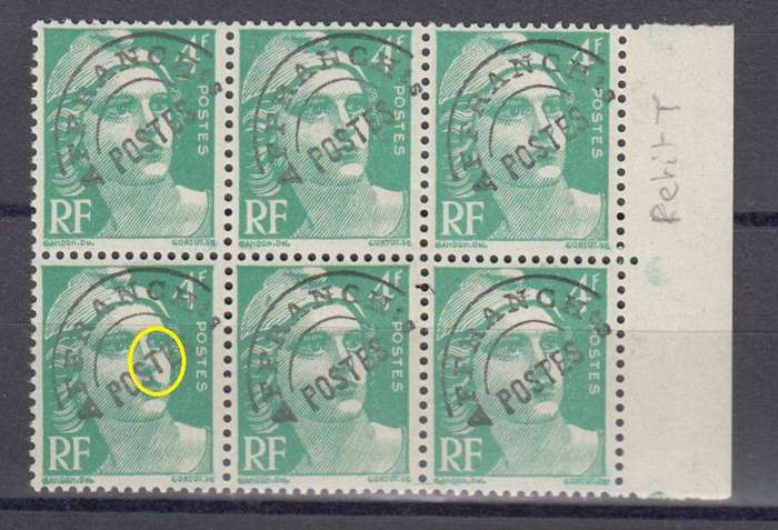 FRANCE PRE-CANCELLED BLOCK SHOWING " short T on one " umm