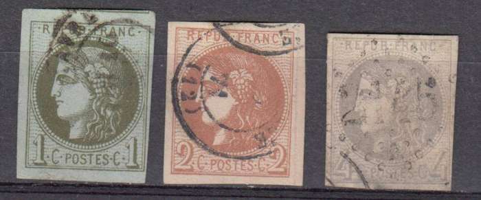FRANCE-1870 RARE R 23 520.00    SG148,152 AND 156 SUPERB used.