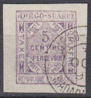 DIEGO SUAREZ 1891 SGD 11 SCARCE vfu-light thin  R2400.00
