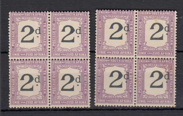 UNION-POSTAGE DUES  2d BLOCKS ONE SHOWING  " SHIFT OF VALUE " SOME TONE SPOTTING