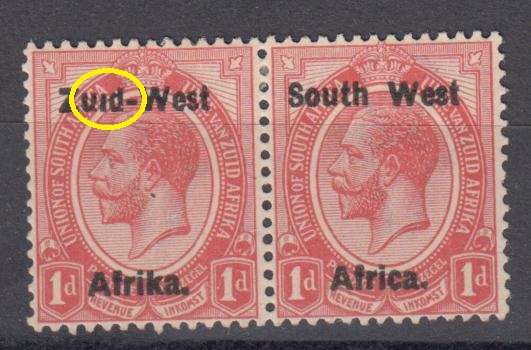 SWA-VERY SCARCE " 1d VFM NO DOT ON i IN ZUID " SACC 2h  R5000.00