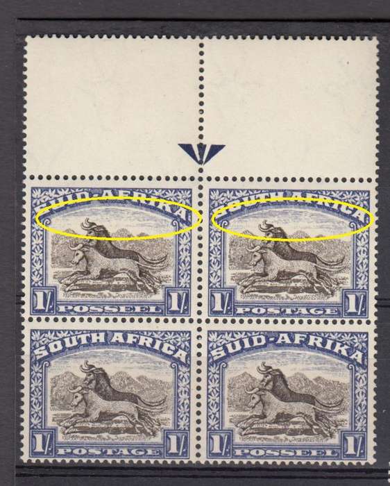 UNION- 1 SHILLING UMM ARROW BLOCK SHOWING NICE VIGNETTE SHIFTS ON ALL
