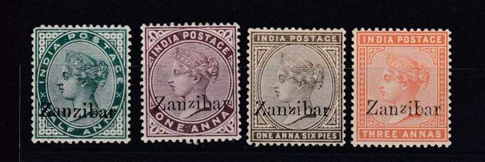 ZANZIBAR-QV VFM NICE VARIETIES " RAIZED Z ON 3 AND DIAERESIS OVER b " H.R.