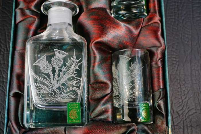 Vintage Collins Crystal Etched Clan Oban Drinks Set In Original Box **Great Condition**